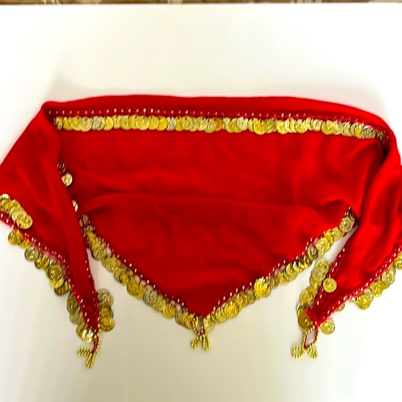 Belly Dancer Coin Belt Scarf Red And Gold - Picture 2 of 5